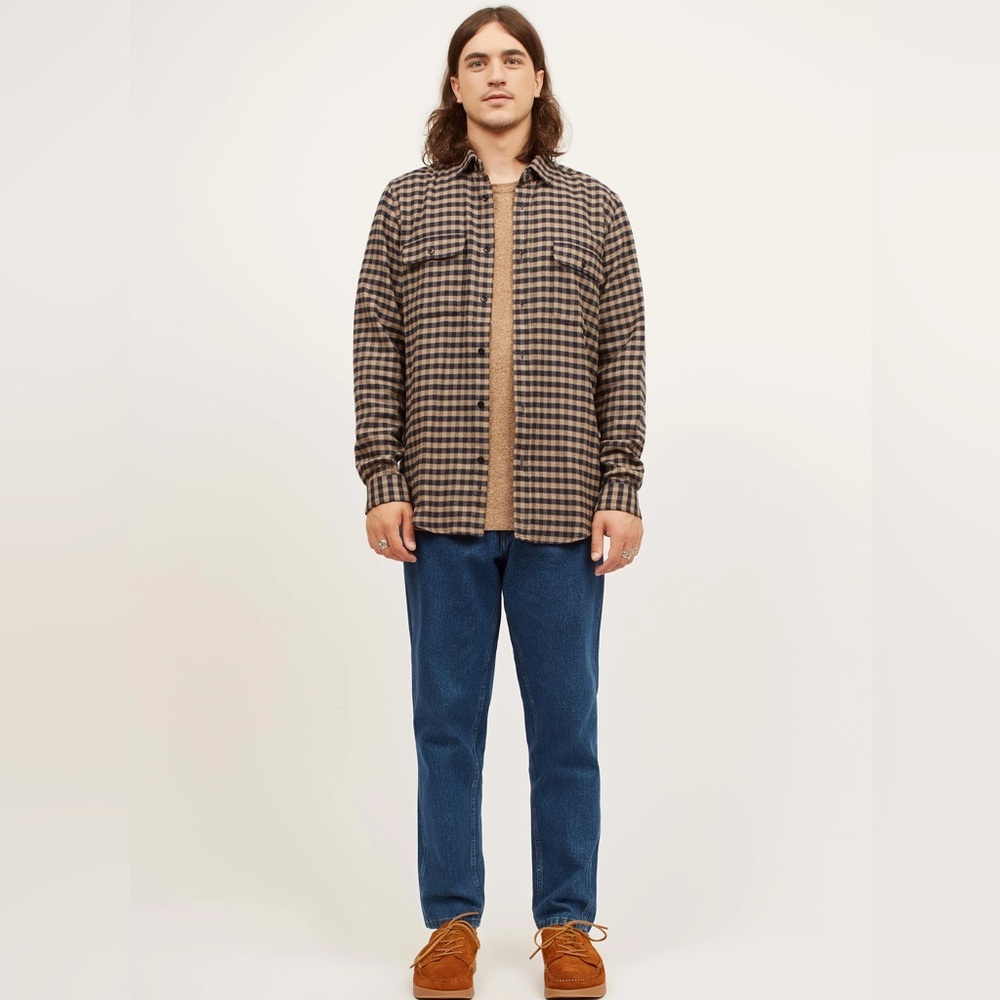 Men's Brown Plaid Casual Button Down Shirt